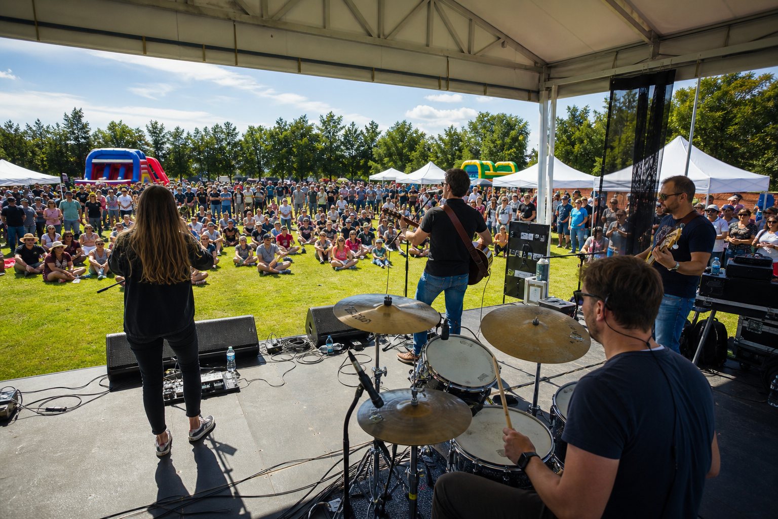 Agencja eventowa Kutno - plenerowa scena z zespołem na żywo i publicznością na firmowym family day